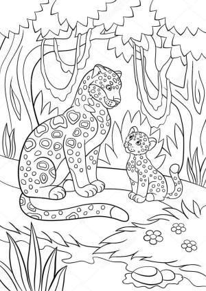 Jaguar boyama sayfası, Jaguars coloring page, Anne Jaguar ve bebek Jaguar, 