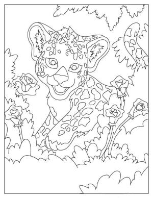 Jaguar boyama sayfası, Jaguars coloring page, Çiçeklerle Eğlenceli Jaguar, 