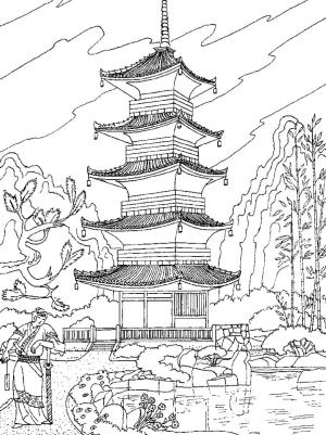 Japonya boyama sayfası,  coloring page, Japon Pagodası, 