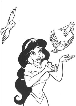 Jasmine boyama sayfası,  coloring page, Kuşlarla Oynayan Yasemin, 