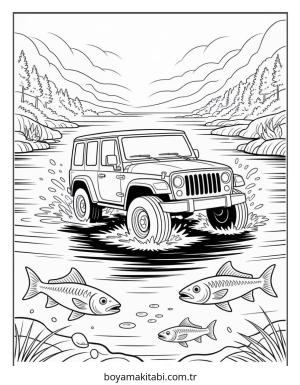 Jeep boyama sayfası – boyama çalışması, yaratıcılığı geliştirir