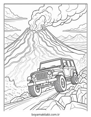 Jeep boyama sayfası – çocuklar için, çizgi film temalı