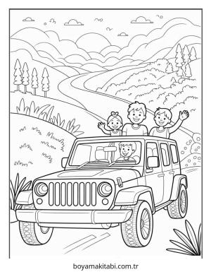 Jeep boyama sayfası – basit çizim, kolay boyama