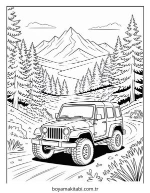 Jeep boyama sayfası – keyifli zaman, renkli çizimler