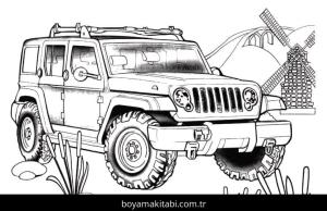 Jeep boyama sayfası – eğlenceli etkinlik, el becerilerini geliştirir