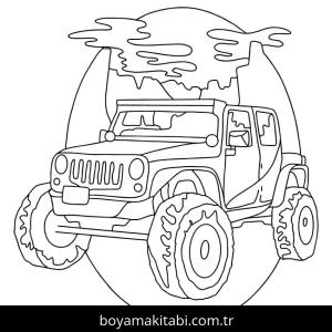 Jeep boyama sayfası – çizgi film temalı, basit çizim