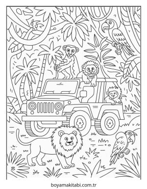 Jeep boyama sayfası – çizgi film temalı, basit çizim
