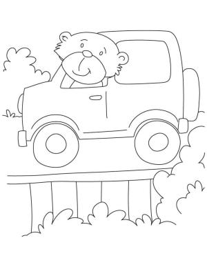 Jeep boyama sayfası,  coloring page, Ayı Jeep kullanıyor, 