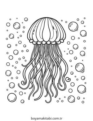 Jellyfish boyama sayfası – eğlenceli etkinlik, el becerilerini geliştirir