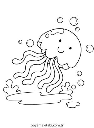 Jellyfish boyama sayfası – okul öncesi, evde etkinlik