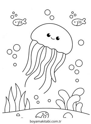 Jellyfish boyama sayfası – PDF indir, sevimli karakter