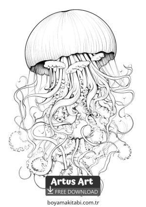 Jellyfish boyama sayfası – sevimli karakter, sanatsal çalışma