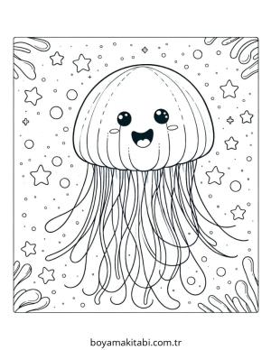 Jellyfish boyama sayfası – PDF indir, sevimli karakter