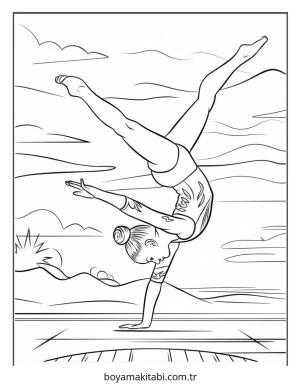 Jimnastik boyama sayfası – çocuk aktivitesi, PDF indir