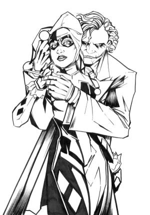 Joker boyama sayfası,  coloring page, Joker Harley Quinn’e Sarılıyor, 