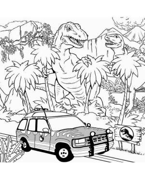 Jura Dünyası boyama sayfası,  coloring page, Jurassic Dünyasında Araba, 