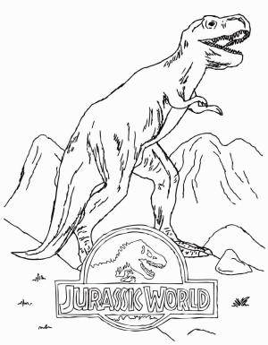 Jura Dünyası boyama sayfası,  coloring page, T Rex ile Jurassic World Logosu, 