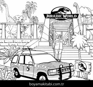 Jurassic World boyama sayfası – çizgi film temalı, basit çizim