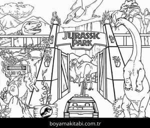 Jurassic World boyama sayfası – sanatsal çalışma, çocuklar için