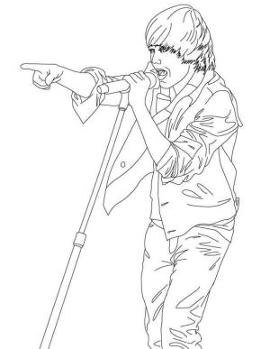 Justin Bieber boyama sayfası,  coloring page, Şirin Justin Bieber Şarkı Söylerken, 