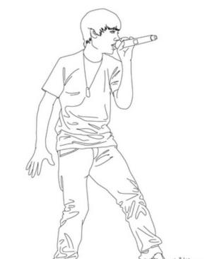 Justin Bieber boyama sayfası,  coloring page, Yakışıklı Justin Bieber Şarkı Söylerken, 