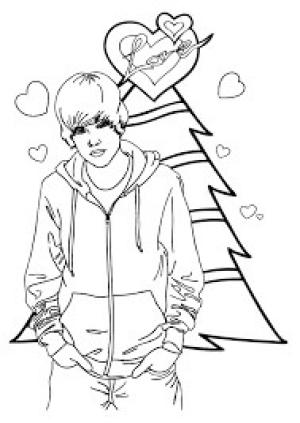 Justin Bieber boyama sayfası,  coloring page, Justin Bieber ve Noel Ağacı, 