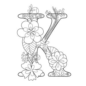 K Harfi boyama sayfası,  coloring page, Çiçek K Harfi, 