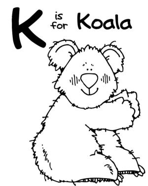 K Harfi boyama sayfası,  coloring page, K Harfi Koala Içindir, 