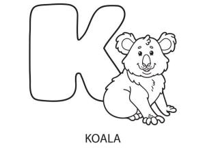 K Harfi boyama sayfası,  coloring page, K Harfi ve Koala, 