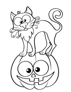 Kabak boyama sayfası,  coloring page, Kabak üzerinde duran Karikatür Kedi, 