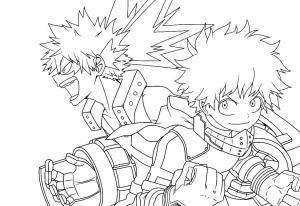 Kahraman Akademim (My Hero Academia) boyama sayfası,  coloring page, My Hero Academia’dan Bakugo ve Midoriya’nın çizimi, 