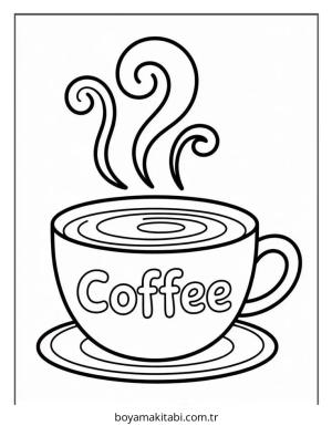 Kahve boyama sayfası – keyifli zaman, renkli çizimler