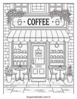 Kahve boyama sayfası – çizgi film temalı, basit çizim