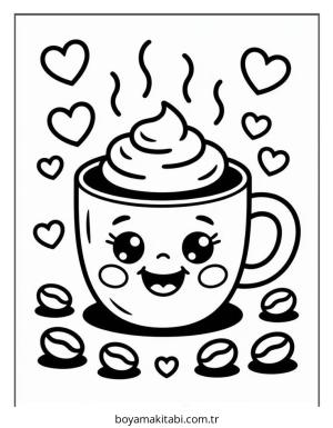 Kahve boyama sayfası – renkli çizimler, okul öncesi