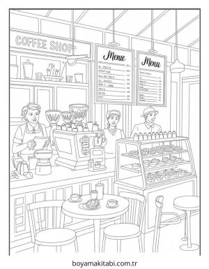 Kahve boyama sayfası – sevimli karakter, sanatsal çalışma