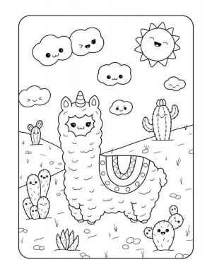 Kaktüs boyama sayfası,  coloring page, Kawaii lamaları ve Kaktüs, 