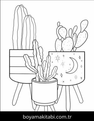 Kaktüs boyama sayfası – okul öncesi, evde etkinlik