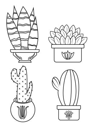 Kaktüs boyama sayfası,  coloring page, Dört Kaktüs, 