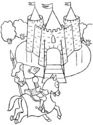 Kale boyama sayfası, Castle coloring page, Şövalye Binicilik At ve Kale, 