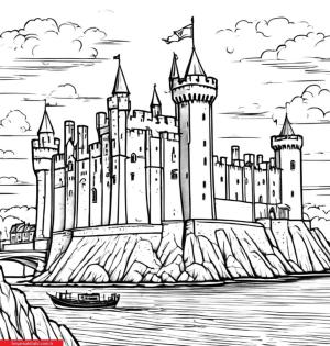 Kale boyama sayfası, Castle coloring page, , 