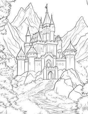 Kale boyama sayfası, Castle coloring page, Ormandaki kale çizin, 