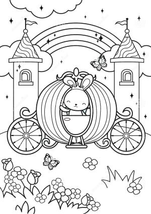 Kale boyama sayfası, Castle coloring page, Prenses Tavşanı Kalede Arabaya Biniyor, 