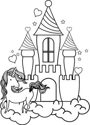 Kale boyama sayfası, Castle coloring page, Tek Boynuzlu at ve Kale, 