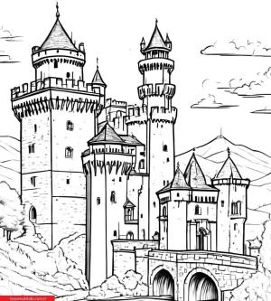 Kale boyama sayfası, Castle coloring page, , 