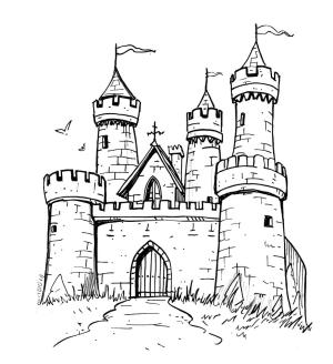 Kale boyama sayfası, Castle coloring page, Kale basitçe çizin, 