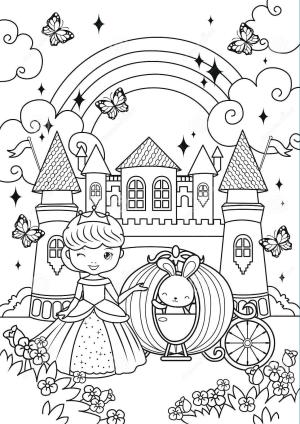 Kale boyama sayfası, Castle coloring page, Kalede Prenses ve Tavşan, 