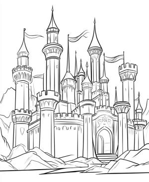 Kale boyama sayfası, Castle coloring page, Görkemli Kale çizin, 