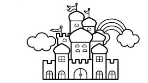 Kale boyama sayfası, Castle coloring page, Sevimli Kale, 