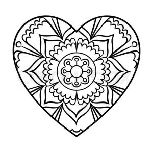 Kalp Mandalası boyama sayfası,  coloring page, Karalama, Kalp, Mandala, 