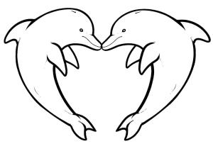 Kalp boyama sayfası, Heart coloring page, İki yunus ile Kalp, 